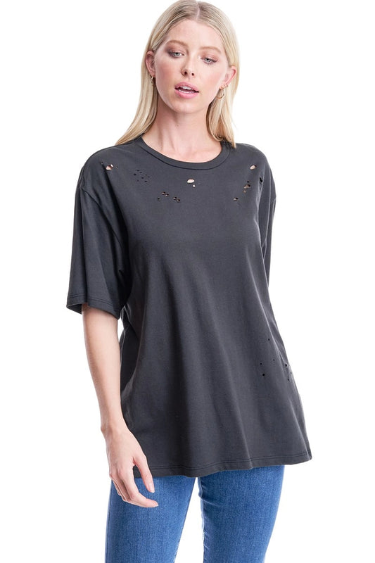 Distressed S/S Box Fit Tee